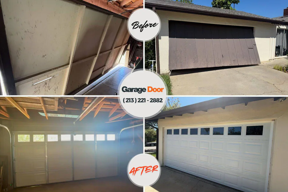 Before and after: garage door repair Branford Center, CT